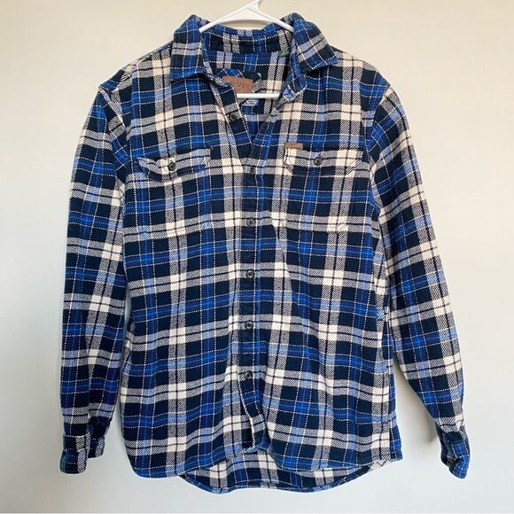 Orvis Men’s Heavy Flannel Plaid Button Down Shacket Blue White Size Medium - Picture 1 of 7